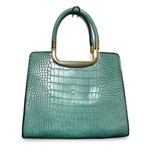 Park Ave Collection Green Faux Leather Top Handle Zip Closure Crossbody Bag